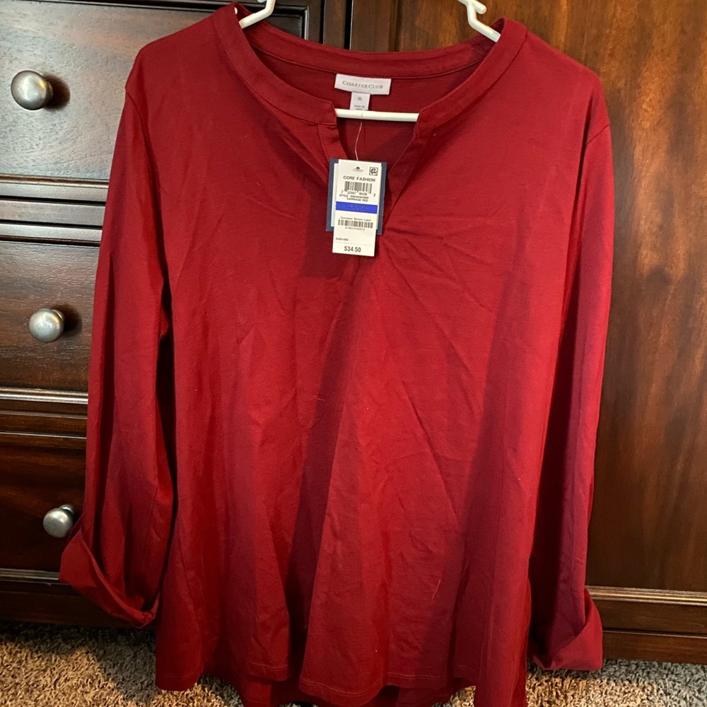 NWT cotton split neck top, XL